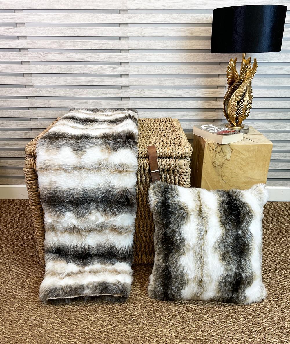 Ashford White faux fur throw with matching cushion