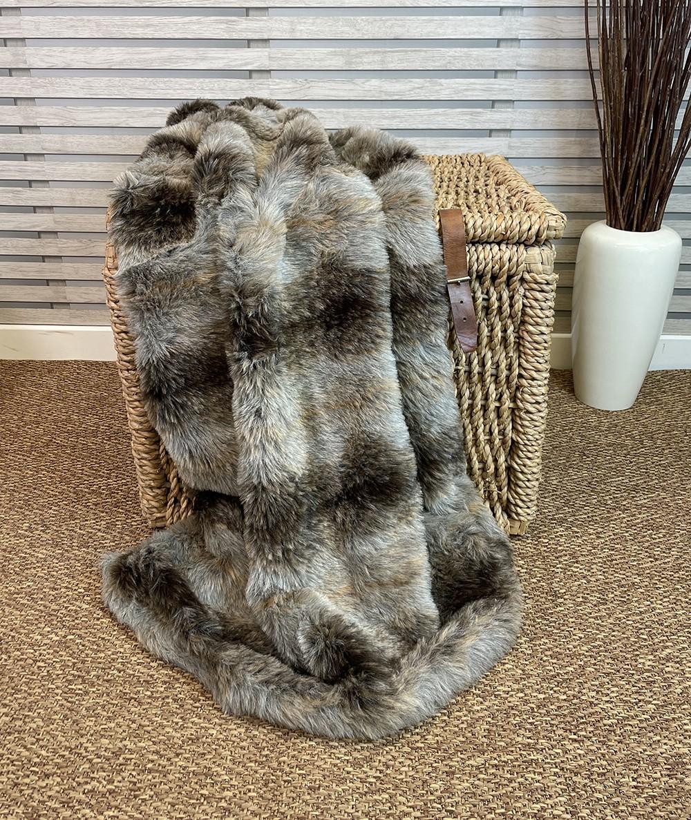 Ashford grey brown faux fur throw