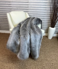 Grey striped faux fur throw