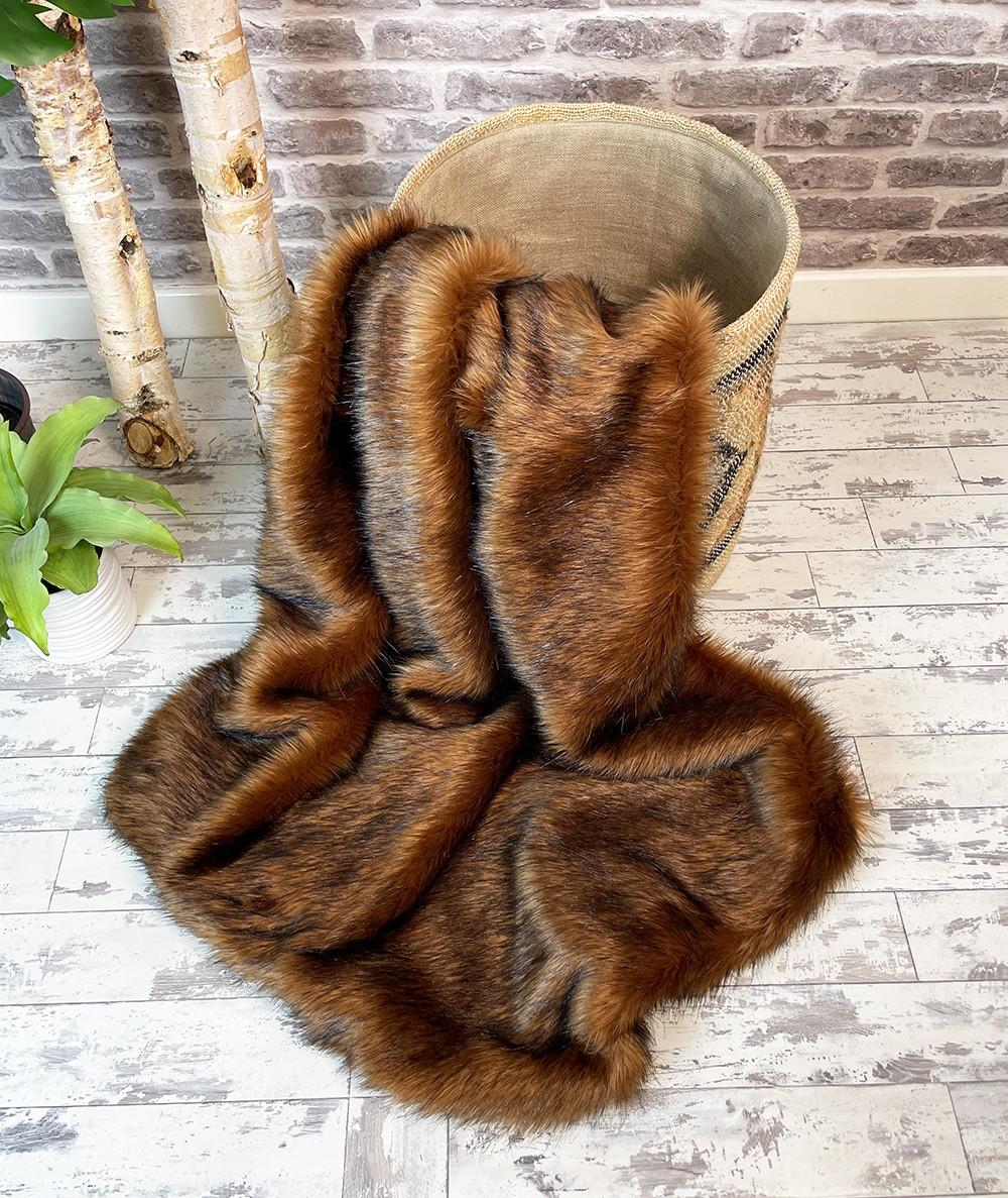 Brown long haired luxury faux fur sofa throw