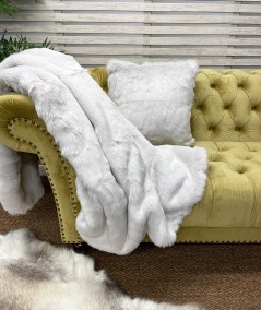 Arctic Fox faux fur throw with faux fur cushion