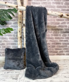 Economy grey faux fur throw with matching faux fur cushion