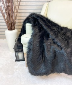 Luxury long haired plain black Angus faux fur sofa throw