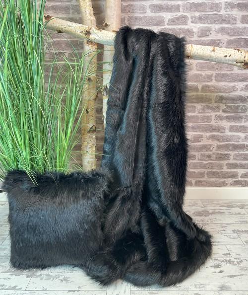 Luxury extra large rich black faux fur bedspread