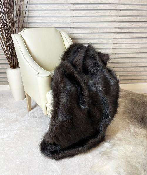 Luxury extra soft long haired dark brown faux fur blanket or throw