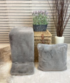 Chelsea Taupe fur bedspread or blanket with matching cushion