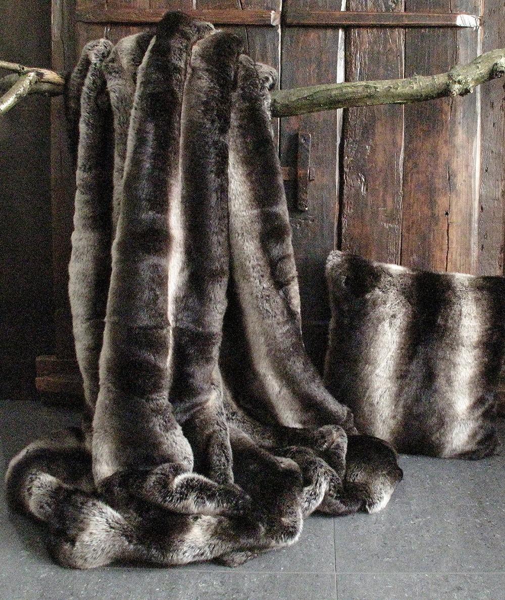 Dark brown and dark beige Kensington faux fur throw