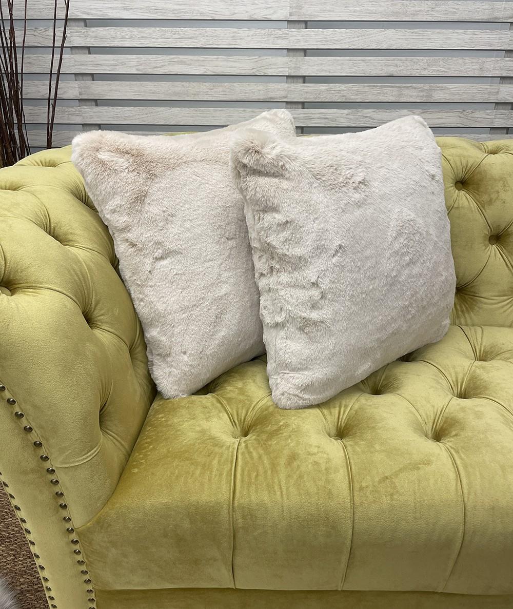 Luxury faux fur cushions in Chelsea Sandstone design