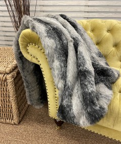 Black and grey striped faux fur throw