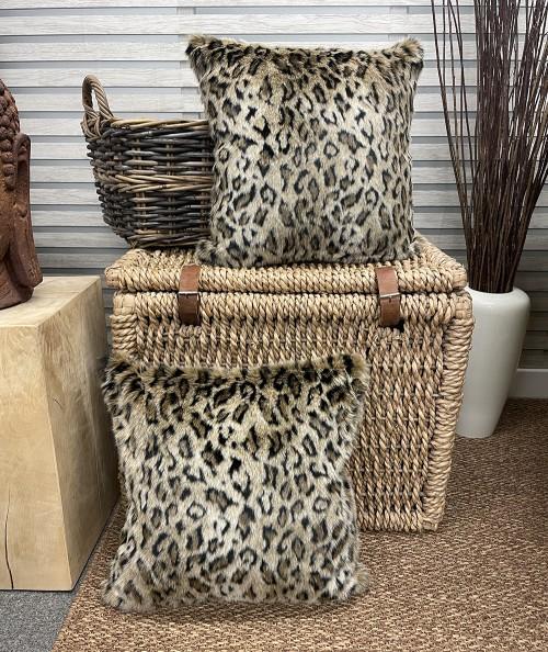 Faux fur cushion covers in a traditional wild cat print