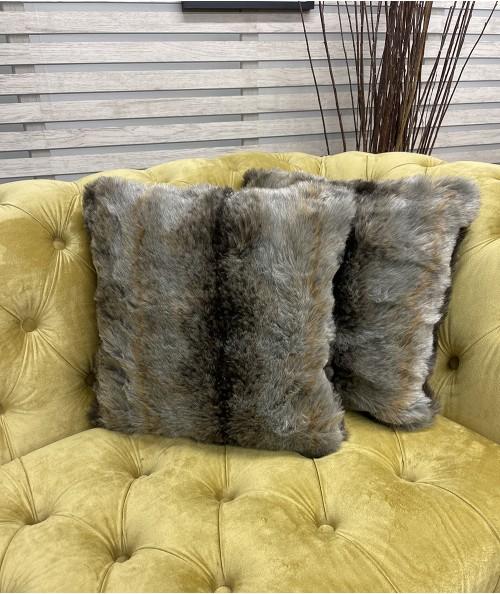 Brown and grey striped fur cushions