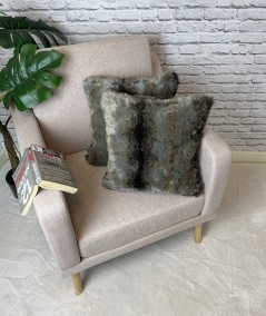 Faux fur scatter cushions in grey and brown stripes