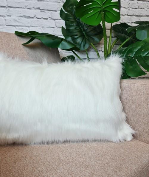 Luxurious faux fur cushion in off-white, matching throw available