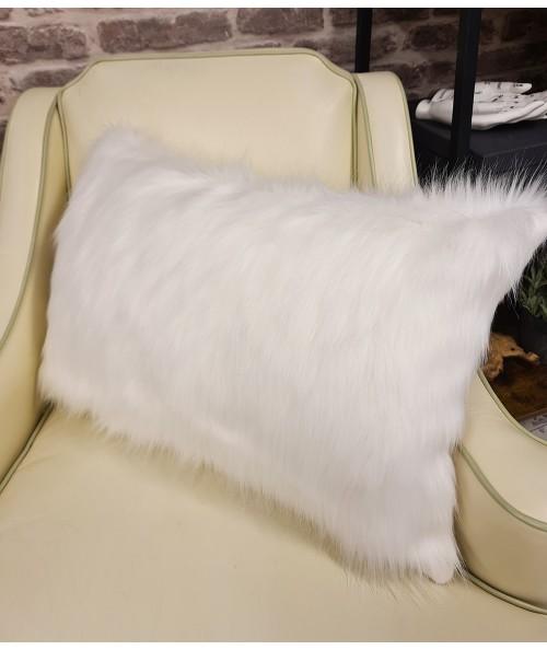 White rectangular fake fur cushions