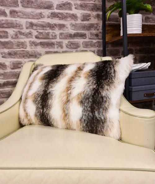 Faux fur striped rectangular cushions