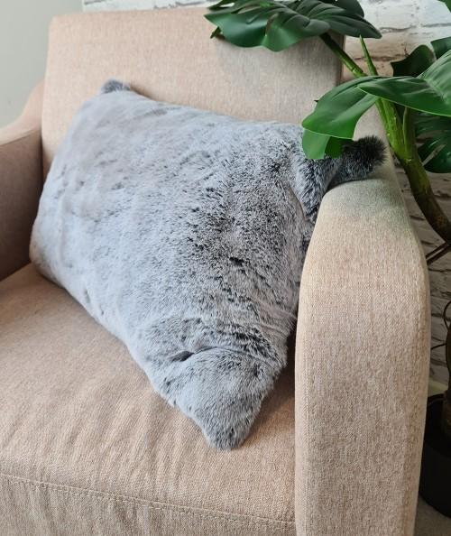 Two-tone grey rectangular cushion in luxury faux fur