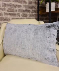 Luxuriously soft rectangular faux fur grey cushions