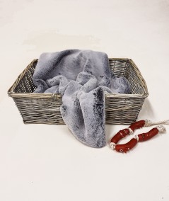 Grey faux fur dog bed