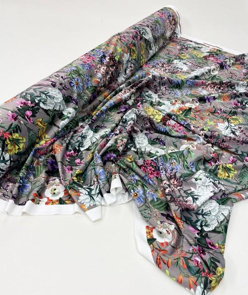 Multicoloured floral printed velvet fabric