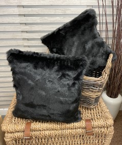 Economy cushions in short haired plain black faux fur