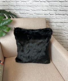 Plain black fake fur cushions