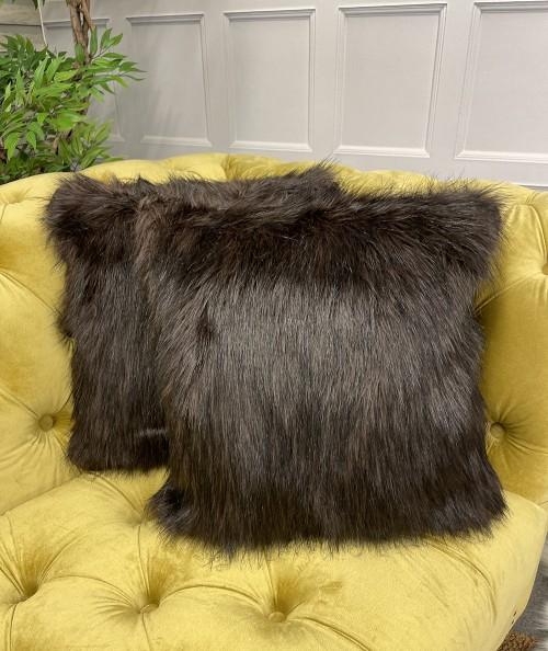 Long haired dark brown fur cushions