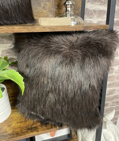 Long haired dark brown fur cushion covers