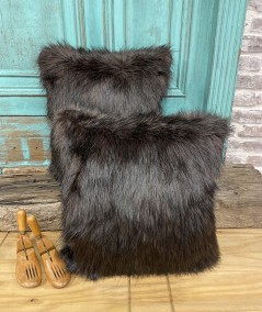 Plain dark brown furry cushions