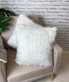 Luxury long haired white fur cushions