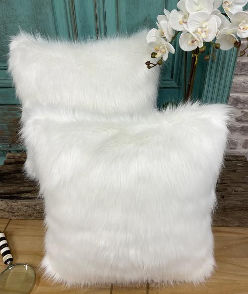 Off white long haired faux fur cushion covers