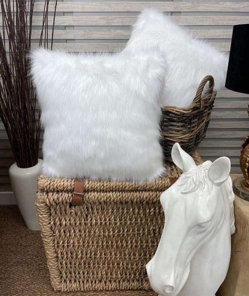 Luxury long haired white fur cushion covers