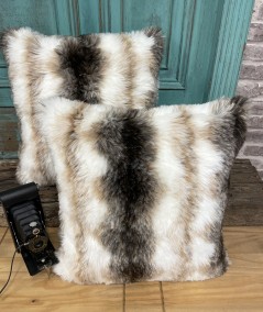 Ashford White Striped Fur Cushion