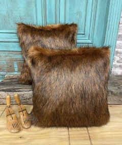 Luxury long haired two tone brown fur cushion covers