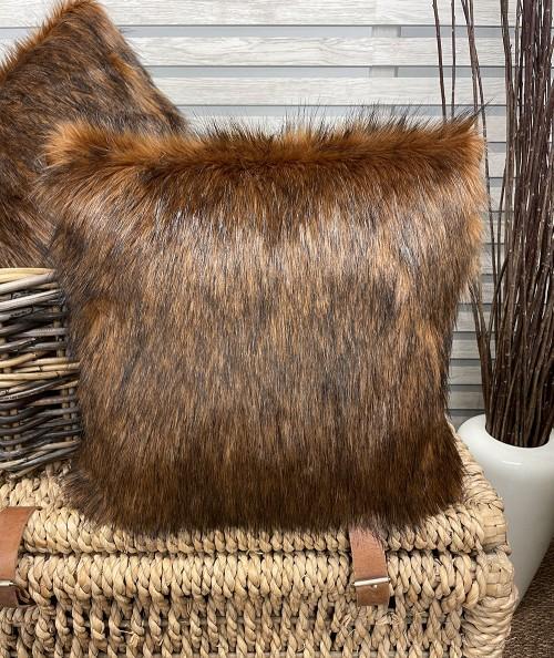 Long haired brown fake fur cushion covers