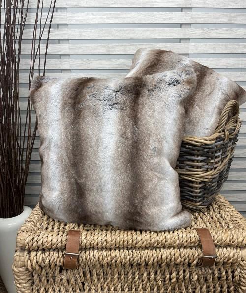 Grey and brown striped luxury fur cushions