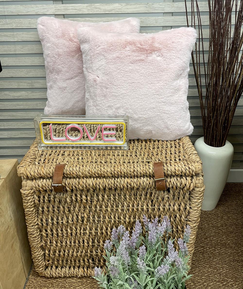 Luxury pastel pink fur cushions