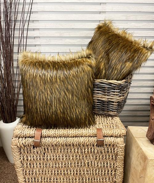 Long haired mixed brown faux fur cushions