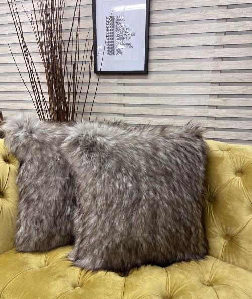 Luxury long haired brown and beige faux fur cushions