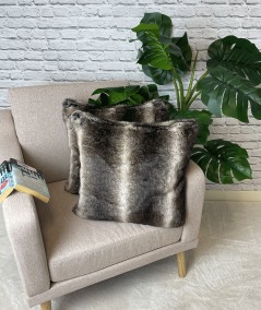 Luxury brown and beige striped faux fur cushions