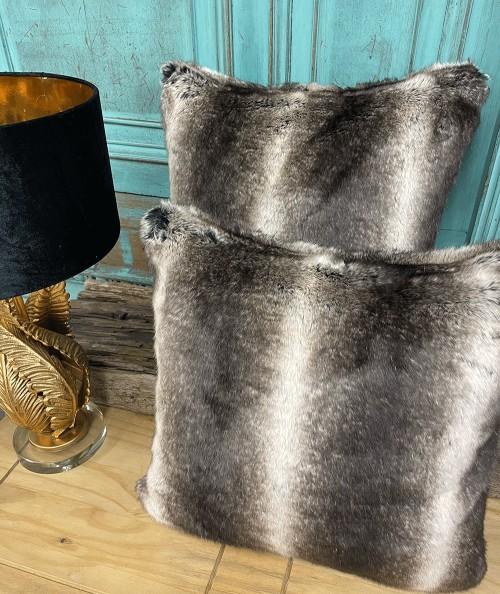 Brown patterned fur cushions