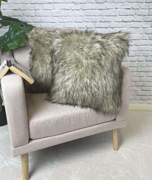 Luxury long haired cushion covers in beige and black faux fur