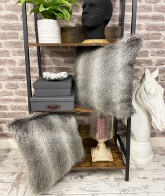 Dark grey striped faux fur cushion covers