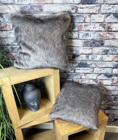 Two tone modern grey fake fur cushions