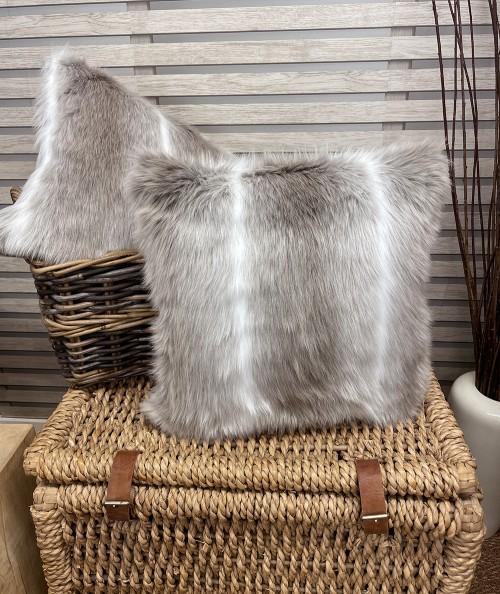 Taupe and white striped fur cushions