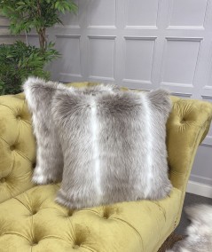 Taupe and white striped fur cushion covers