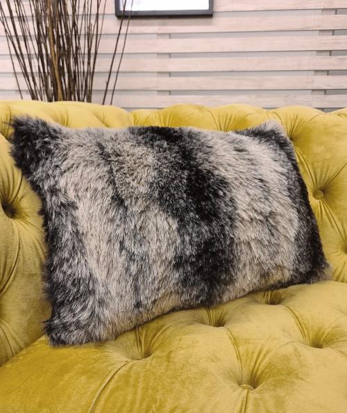 Black and grey rectangular faux fur cushion