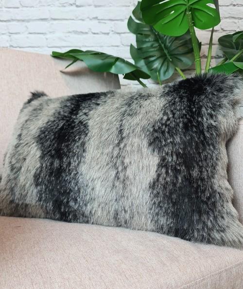 Black and grey rectangular faux fur cushion covers