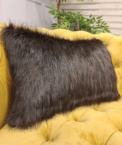 Rectangular brown fur cushion covers