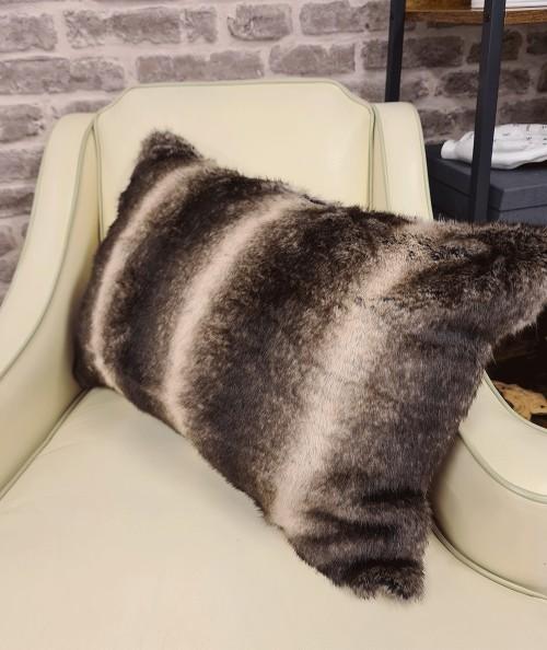 Luxury brown striped rectangular faux fur cushions