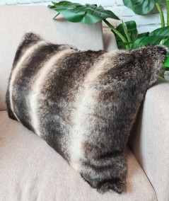 Luxury brown striped rectangular faux fur cushion covers